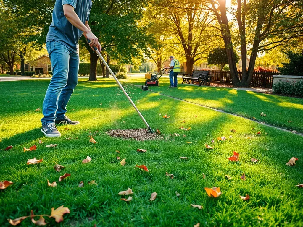 A man is spraying a lawn with a sprayer.