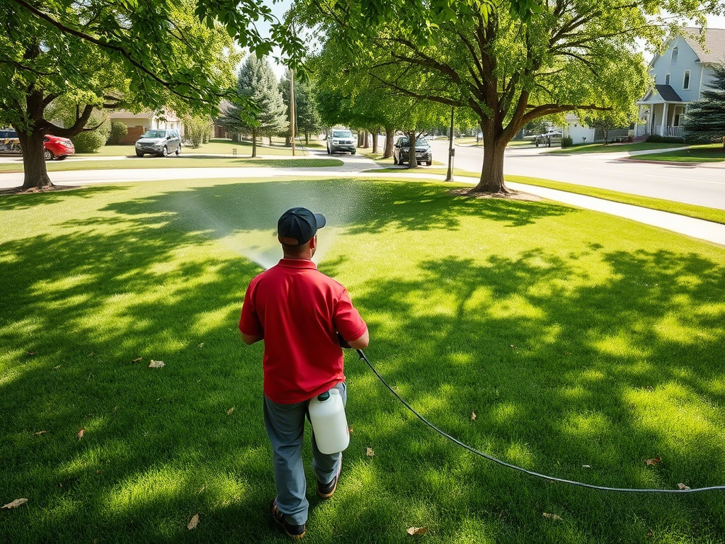 RedStone crew performing fall yard cleanup at a residential property in Holladay, Utah - collecting leaves and trimming bushes.