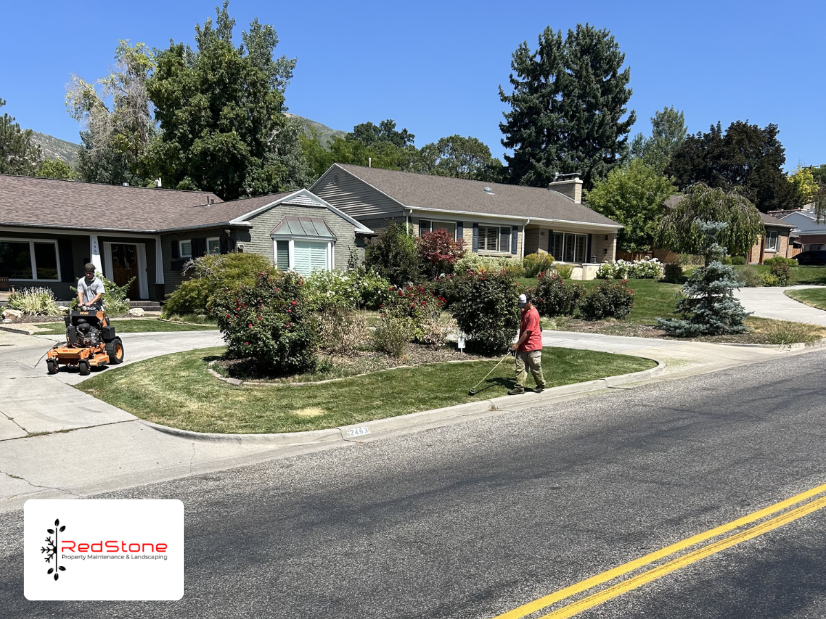Lawn care maintenance in Bountiful Utah with professional mowing and trimming for a residential property