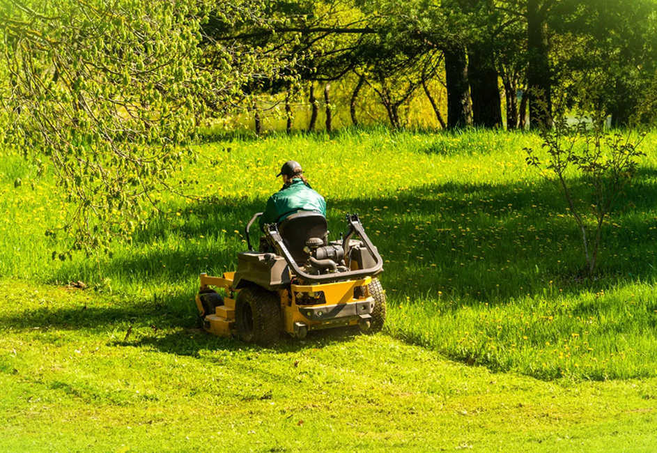 A man is spraying a lawn with a sprayer.