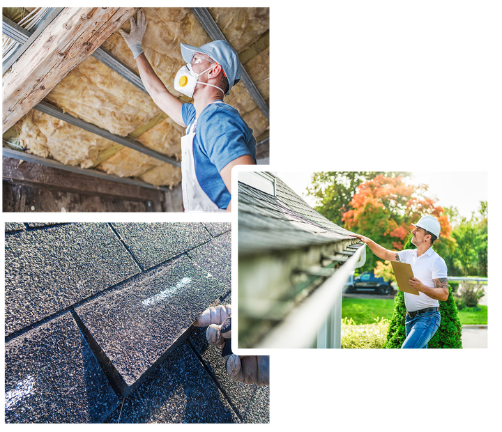A man wearing a mask is working on a roof.