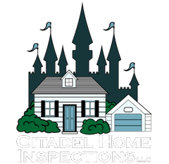 The logo for citadel home inspections shows a house with a castle in the background.