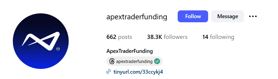 Apex Trader Funding Instagram page
