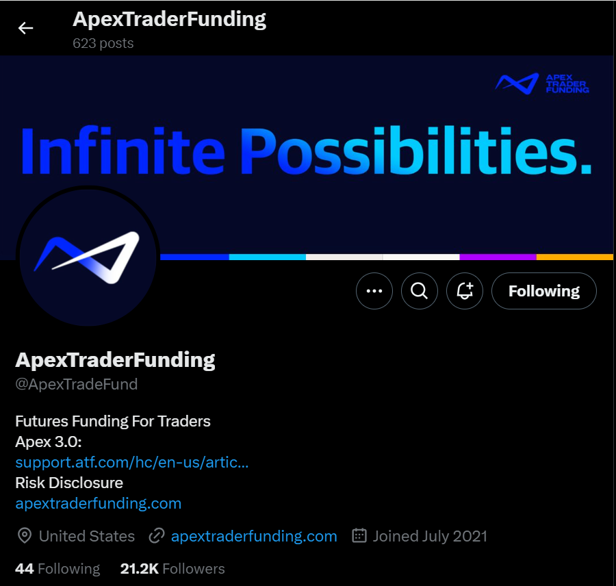 Apex Trader Funding Twitter page