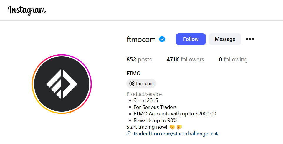 FTMO Instagram Page