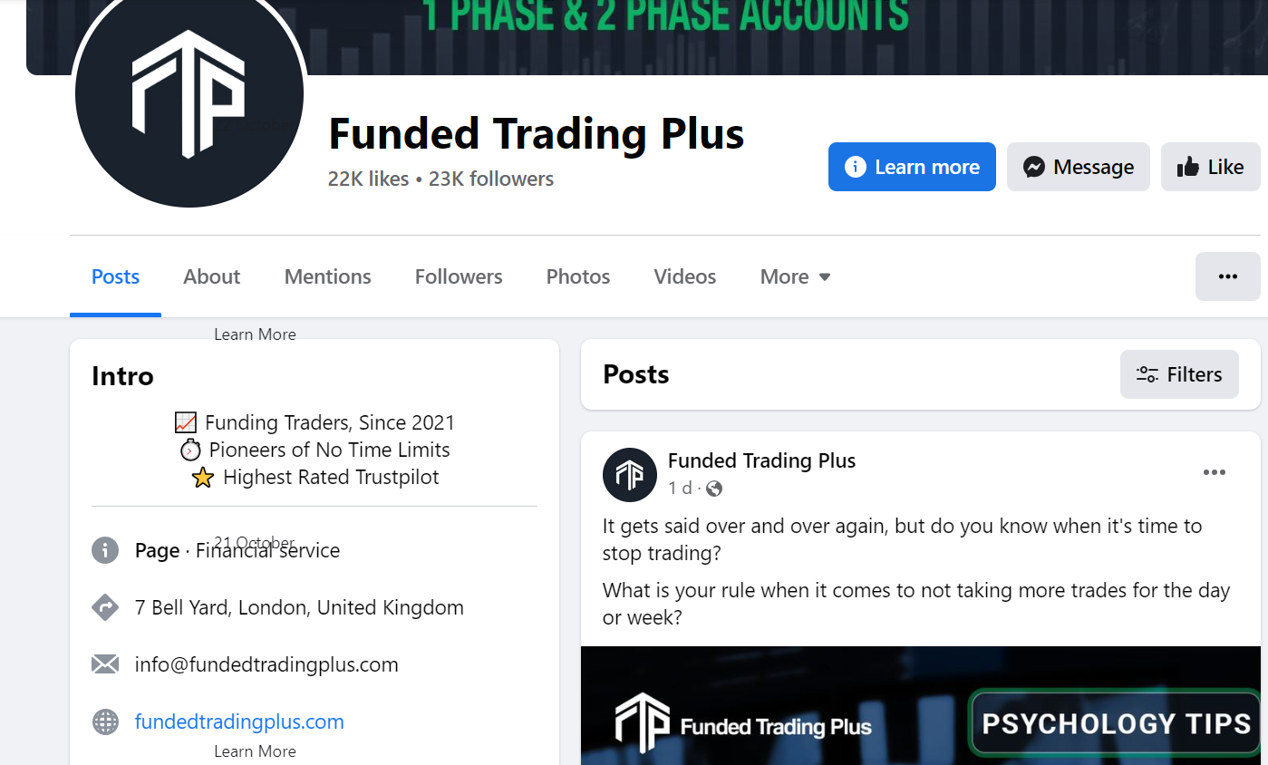Funded Trading Plus Facebook Page