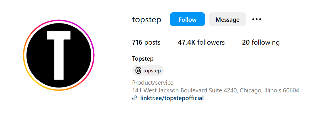 TopStep  Instagram Page