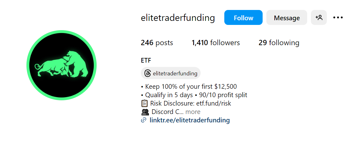 Elite Trader Funding Instagram Page