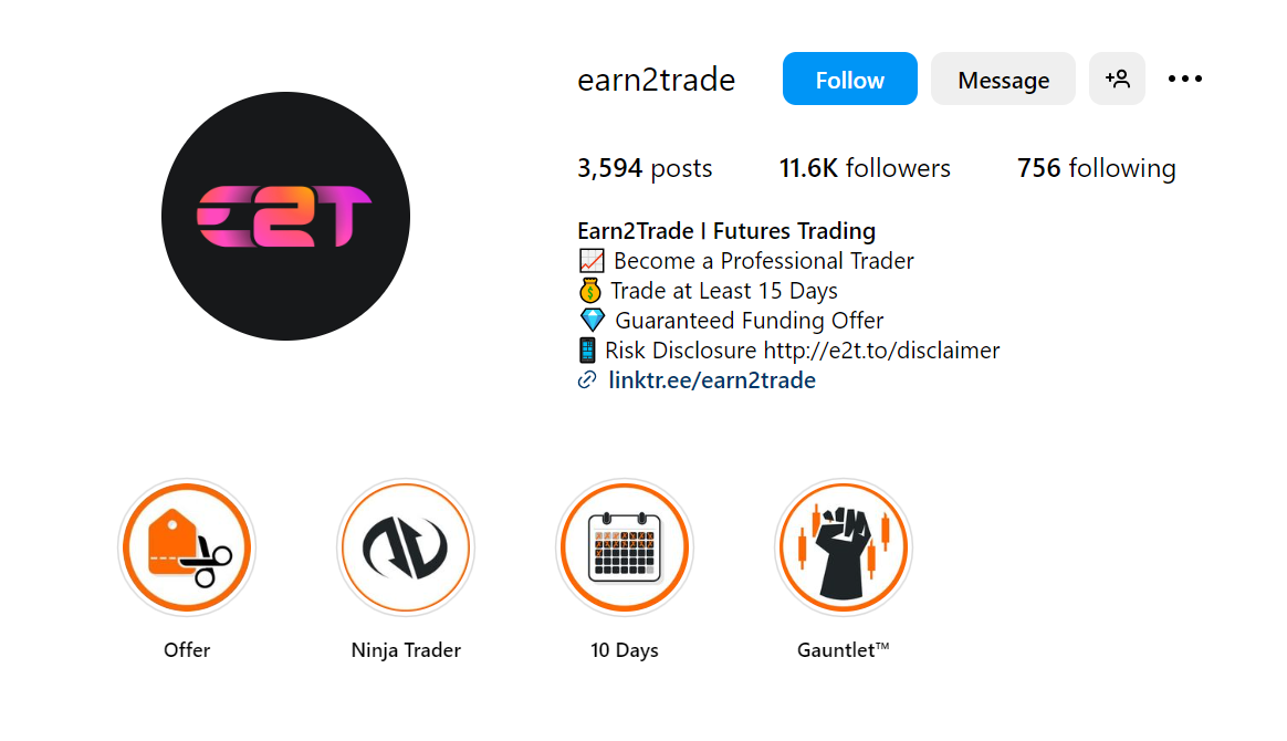 Earn2Trade Instagram Page