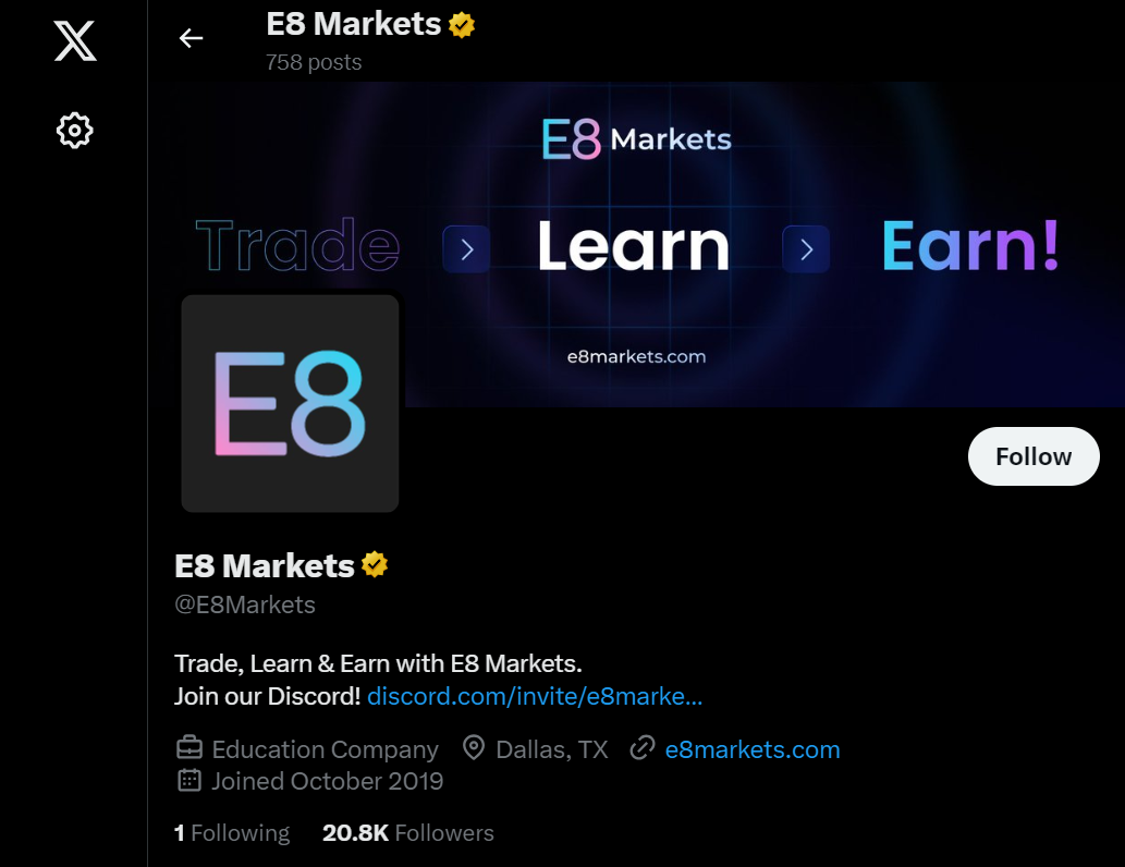 E8 Markets Twitter