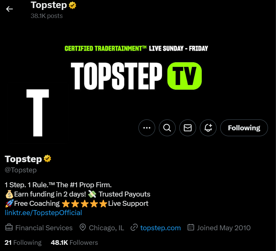 TopStep Twitter