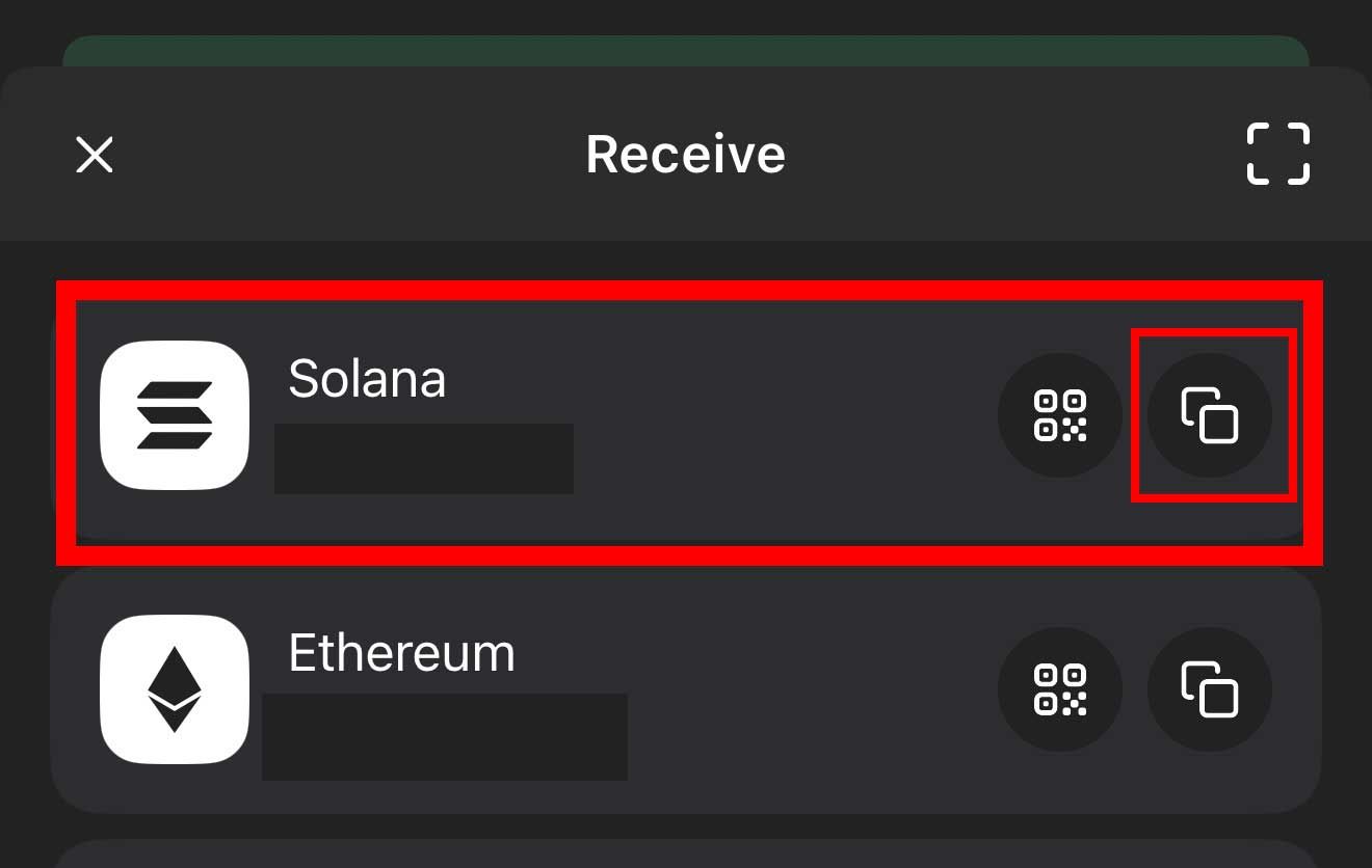copying solana request address from Phantom Wallet