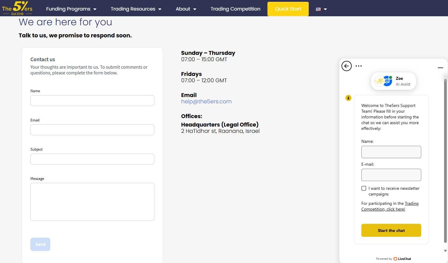the 5ers customer support chat