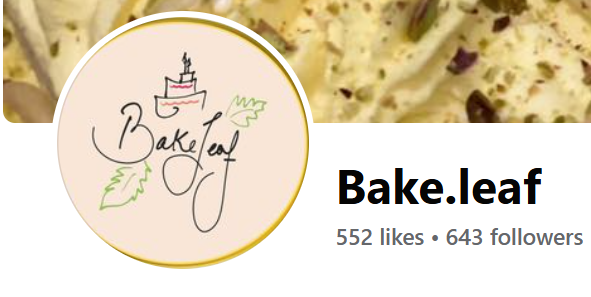 A facebook page for bake.leaf has 552 likes and 643 followers