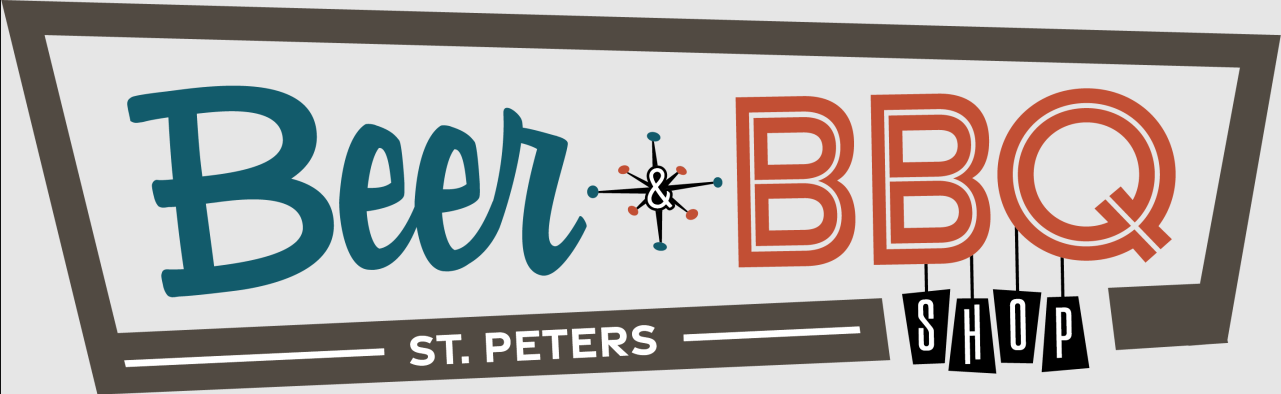 A logo for a beer and bbq shop in st. peters