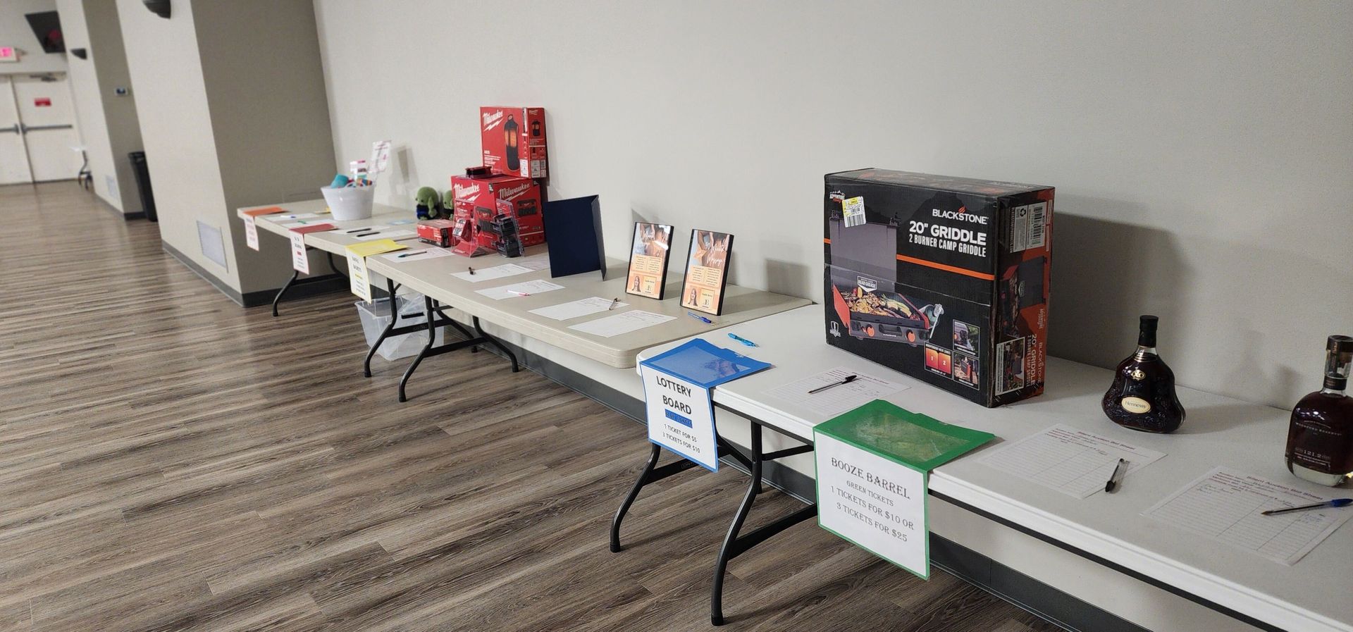 A room with tables and a box on a table.