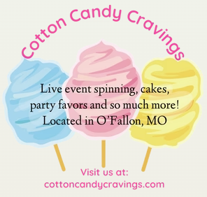 An advertisement for cotton candy cravings in o'fallon mo