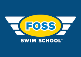 FOSS Swim School logo: yellow oval with