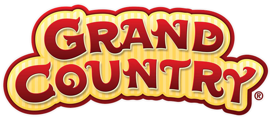 The grand country logo is yellow and red on a white background.