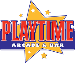 Playtime Arcade & Bar logo with red text over a yellow star and blue background.
