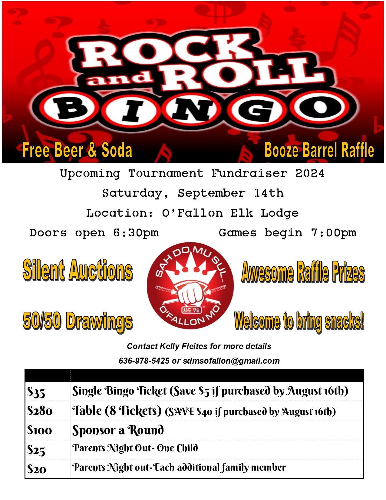 A poster for a rock and roll bingo tournament