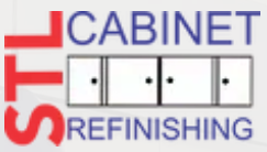 A logo for STL cabinet refinishing with a picture of a cabinet.