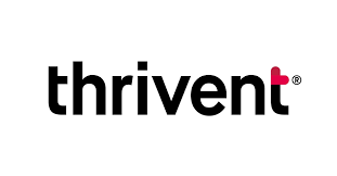 The thrivent logo is black and red on a white background.