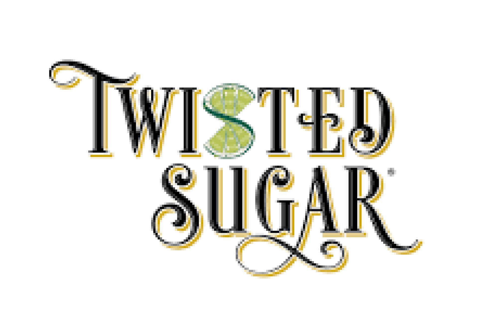 A logo for twisted sugar with a lime slice in the middle.