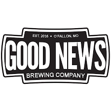 Black logo for Good News Brewing Company with white text on a dark background, including its O’Fallon, MO location.