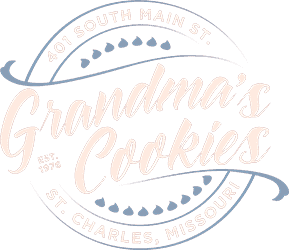 Logo for Grandma's Cookies, 401 South Main St., St. Charles, Missouri, established in 1976.
