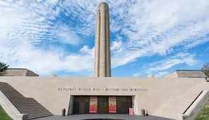 National World War I Museum and Memorial: Beige structure with a tall tower against a blue sky.