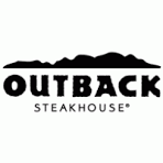 The Outback Steakhouse logo, featuring black text and a mountain silhouette graphic on a white background.