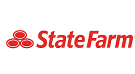 State Farm logo: Red wordmark beside three interconnected red ovals.