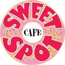 The logo for sweet spot cafe is a donut with sprinkles on it.