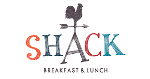 Logo for The Shack Breakfast & Lunch featuring a weather vane rooster replacing the letter 'A' in the word SHACK.