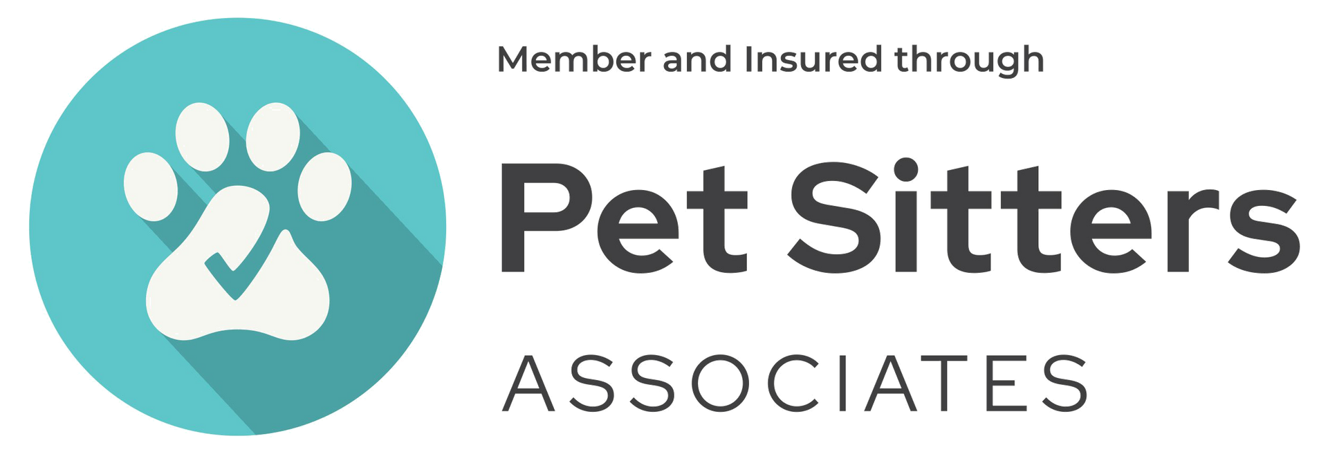 The logo for pet sitters associates is a blue circle with a paw print on it.