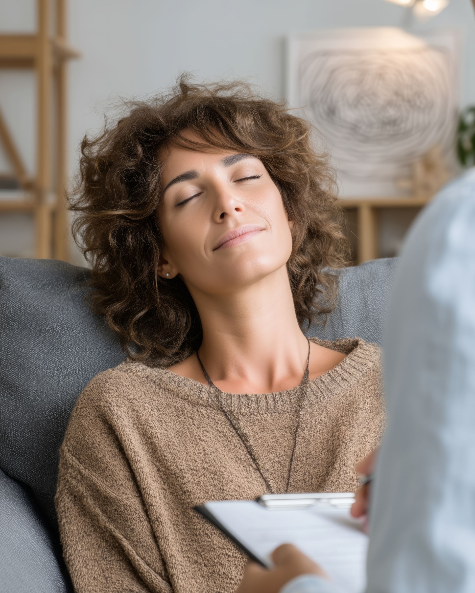 Objets pour la méditation : bougie, cristaux, brûleur d’encens, fagot de sauge, bol chantant sur tissu rose.