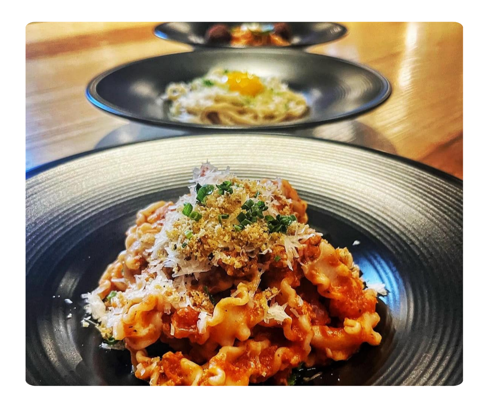 Prima Dopo Italian dishes with white outline graphic