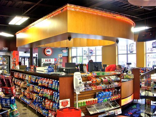 A store with a sign that says ice on it