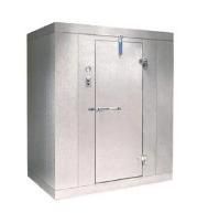 A stainless steel refrigerator with a door on a white background.