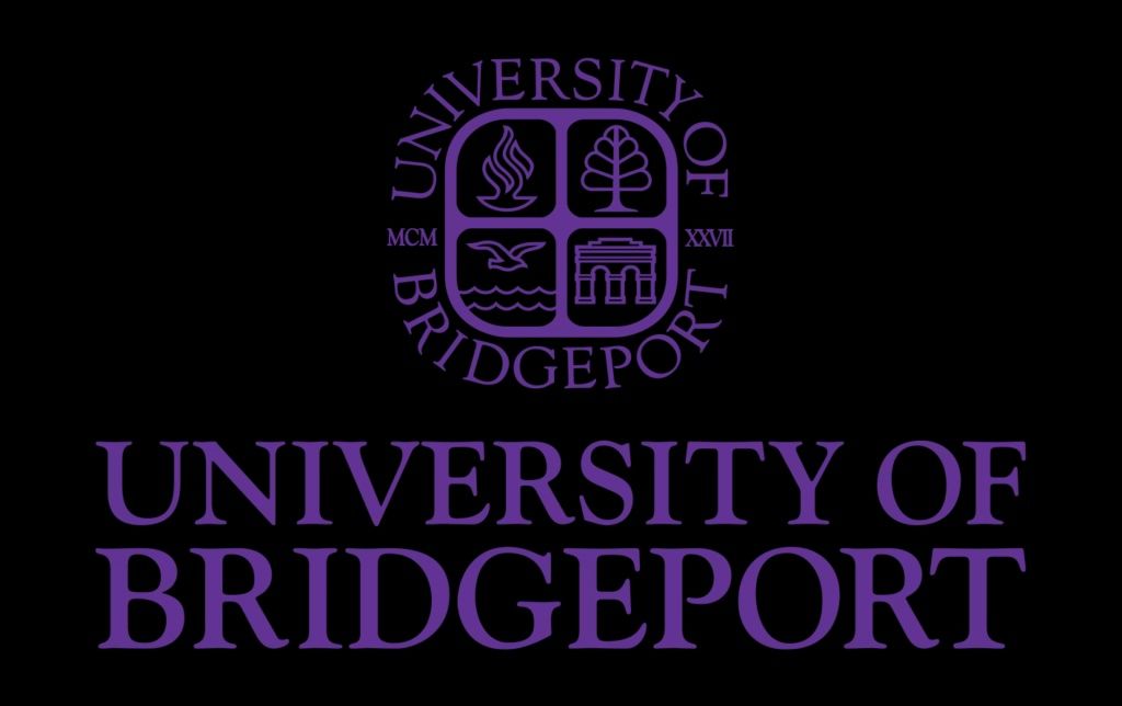 The logo for the university of bridgeport is purple and black