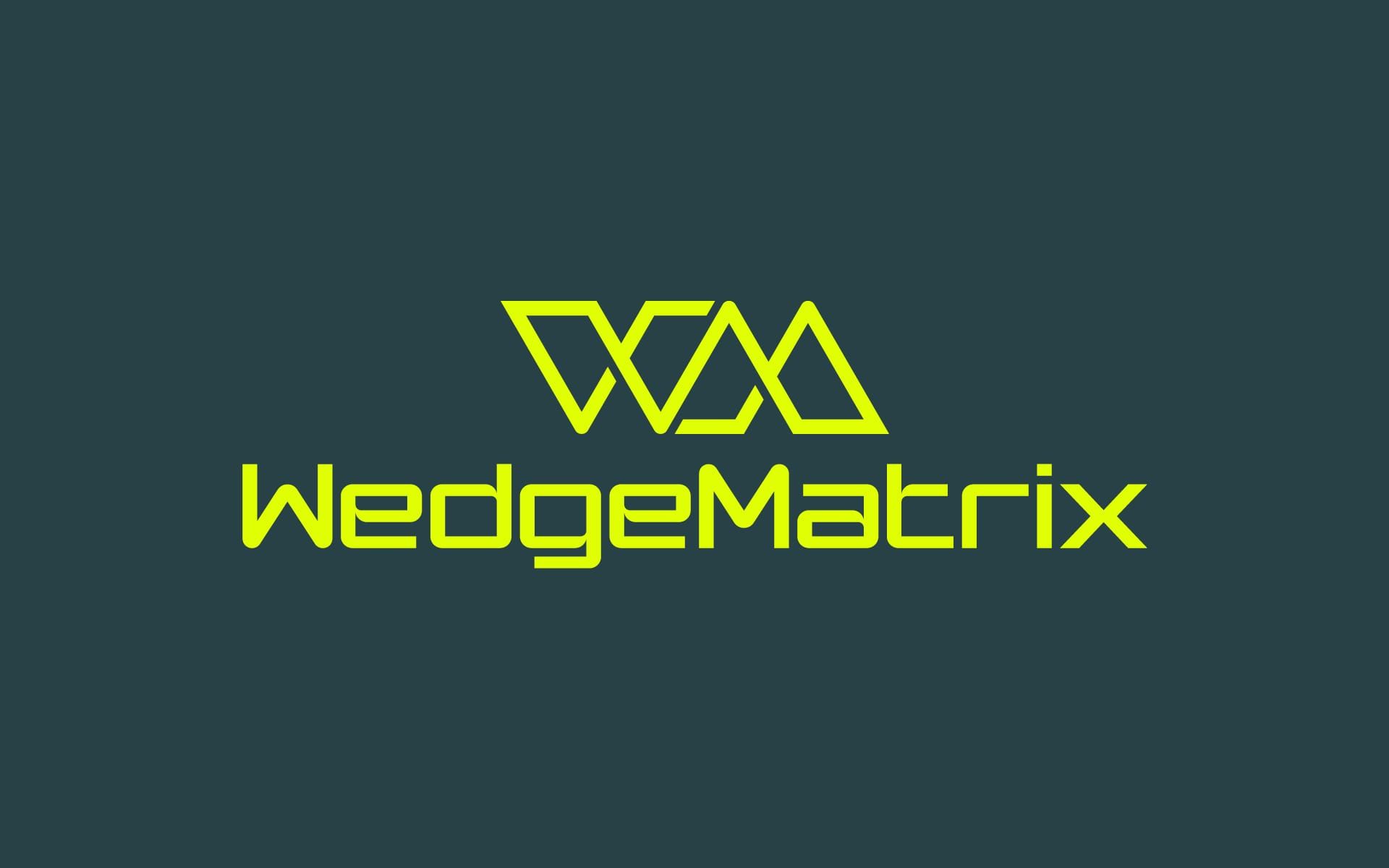 Logo for WedgeMatrix: Two overlapping, angular shapes above the company name in yellow on a dark teal background.