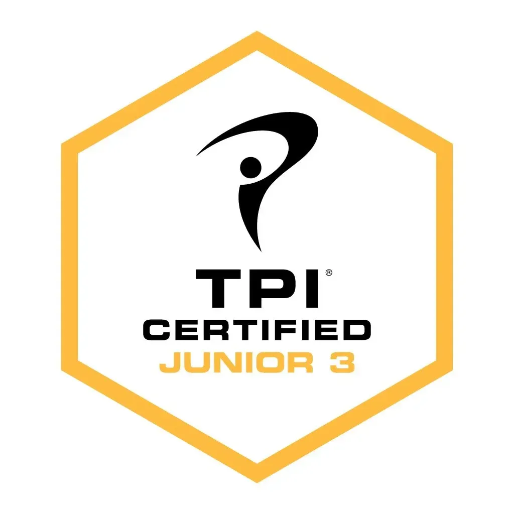 TPI Certified Junior 3 logo: black figure inside a hexagon with text and a yellow outline.