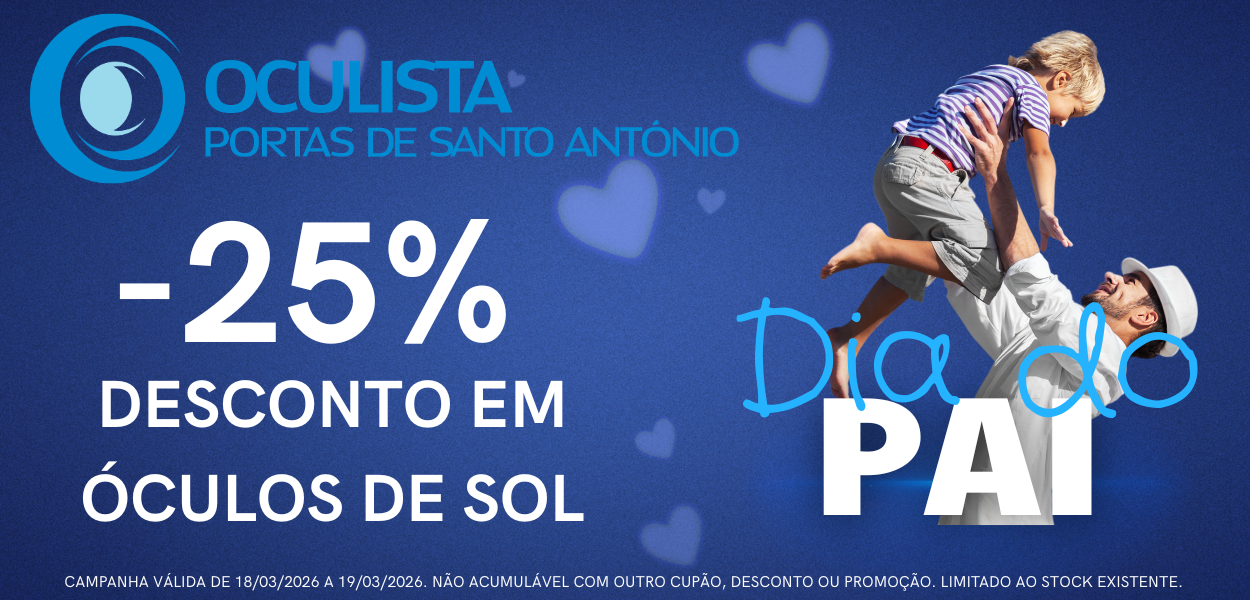 Dia do Pai com 25% de desconto em óculos de sol.