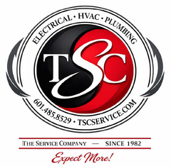 A red and black logo for the service company