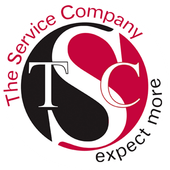 A red and black logo for the service company