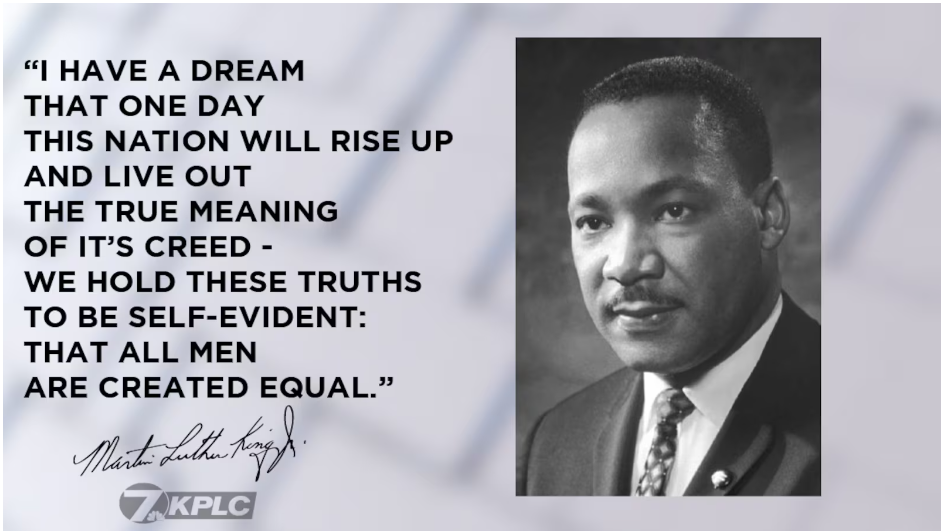 Une photo en noir et blanc de Martin Luther King Jr. avec une citation de lui