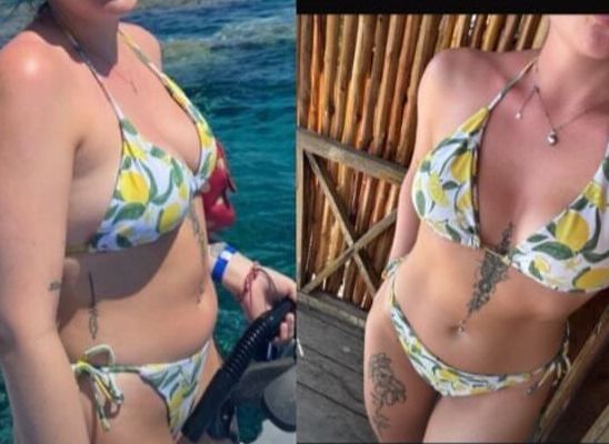 Side-by-side comparison of a person. 