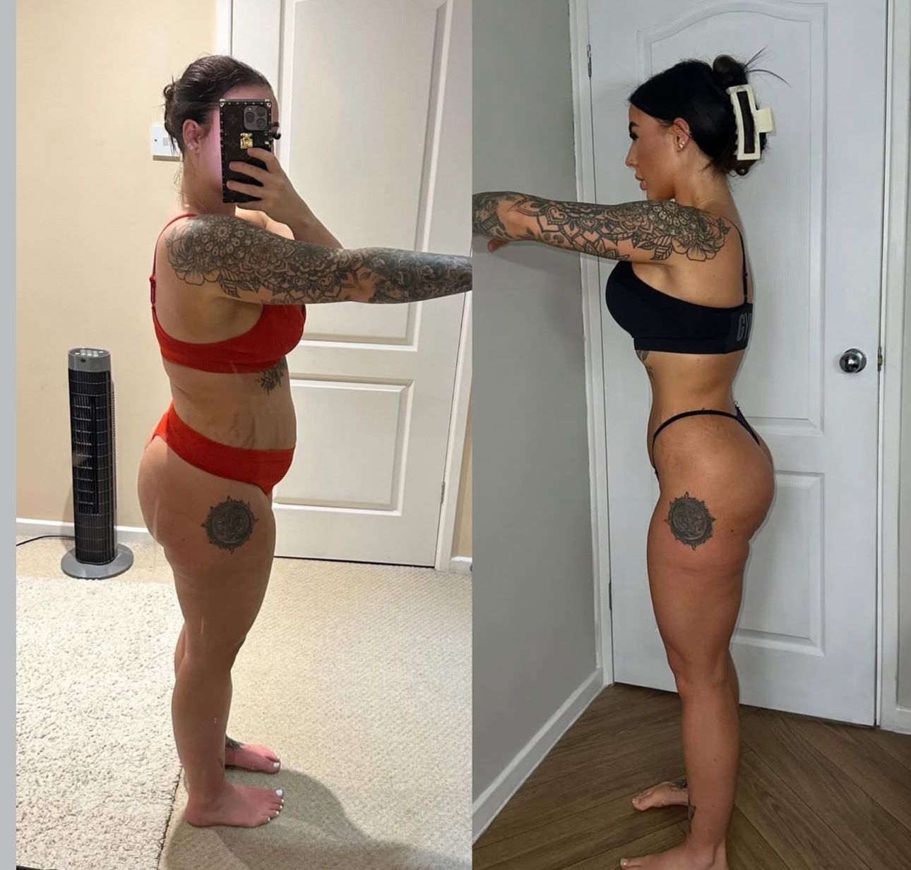 Side-by-side comparison of a person. 