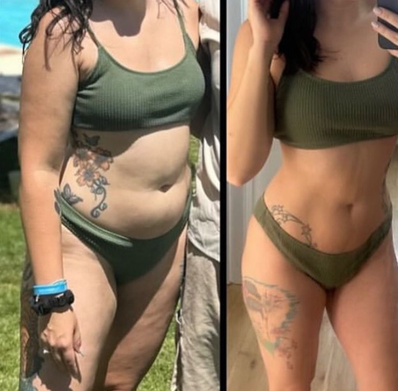 Side-by-side comparison of a person. 